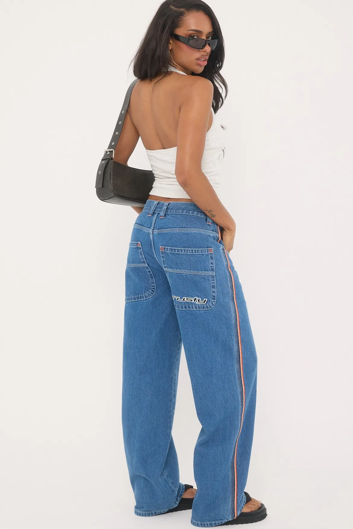 Flip Mommy Low Rise Wide Leg Denim Jean Middy Blue/Orange
