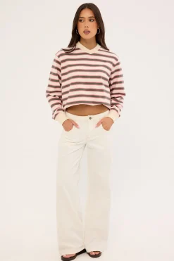Flip Mommy Low Rise Wide Leg Jean WHITE/PINK Denim
