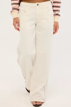 Flip Mommy Low Rise Wide Leg Jean WHITE/PINK Denim