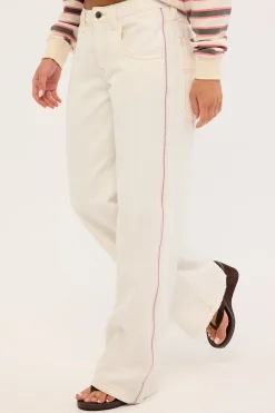 Flip Mommy Low Rise Wide Leg Jean WHITE/PINK Denim