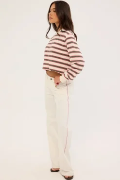 Flip Mommy Low Rise Wide Leg Jean WHITE/PINK Denim