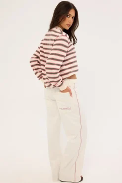 Flip Mommy Low Rise Wide Leg Jean WHITE/PINK Denim