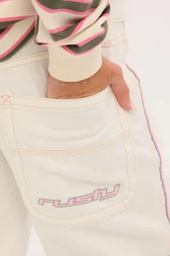 Flip Mommy Low Rise Wide Leg Jean WHITE/PINK Denim