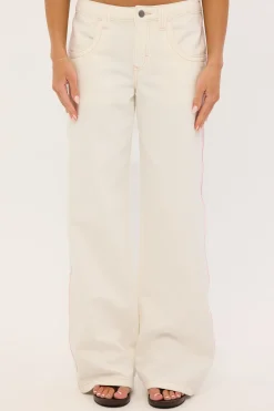 Flip Mommy Low Rise Wide Leg Jean WHITE/PINK Denim