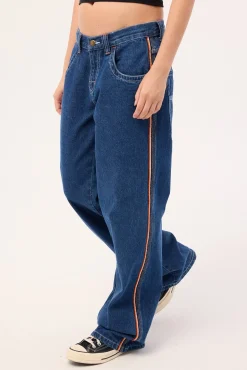 Flip Mommy Low Rise Wide Leg Denim Jean Deep Sea Blue