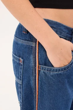 Flip Mommy Low Rise Wide Leg Denim Jean Deep Sea Blue