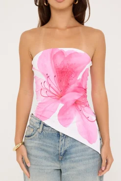 Flora Strapless Asymmetrical Top Floral Print