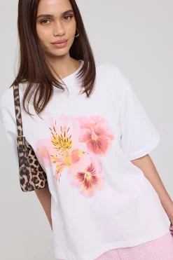 Floret Hibiscus Oversized Graphic Tee White
