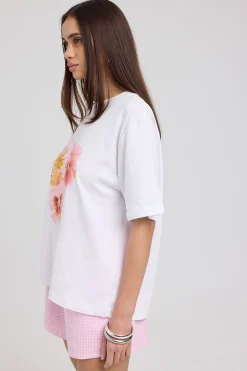 Floret Hibiscus Oversized Graphic Tee White