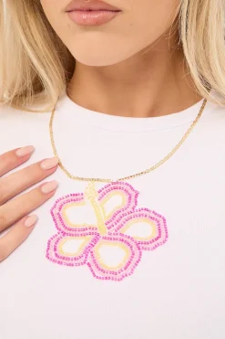 Flower Beaded Baby Tee White