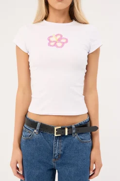 Flower Beaded Baby Tee White