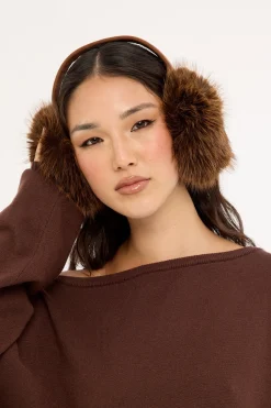 Fluffy Faux Fur Ear Muffs Brown