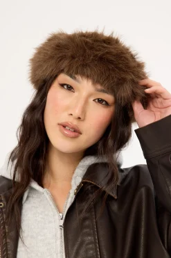 Fluffy Faux Fur Headband Brown