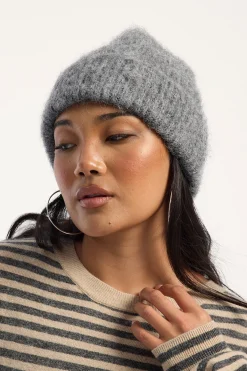 Fluffy Knit Beanie Grey Marle