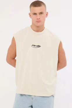 Fortune Favors Box Fit Oversize Cropped Muscle Tee Bisque