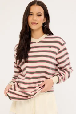 Francis Stripe V-Neck Rugby Pink/ Khaki Stripe