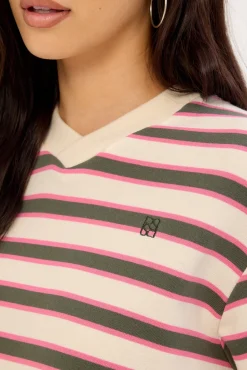 Francis Stripe V-Neck Rugby Pink/ Khaki Stripe