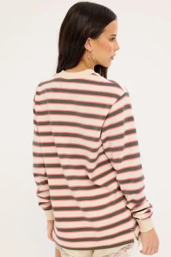 Francis Stripe V-Neck Rugby Pink/ Khaki Stripe