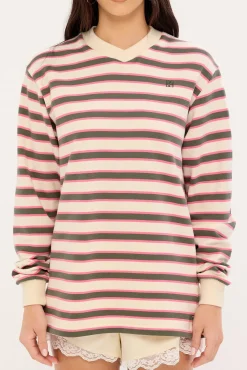 Francis Stripe V-Neck Rugby Pink/ Khaki Stripe