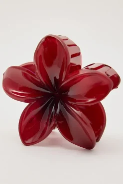 Frangipani Flower Hair Claw Clip Burgundy