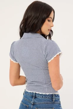Frankie Cap Sleeve Blouse Navy Gingham
