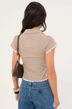 Frankie Cap Sleeve Blouse Brown Gingham