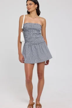 Frankie Shirred Mini Dress Navy Gingham