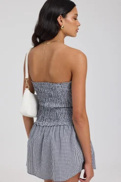 Frankie Shirred Mini Dress Navy Gingham