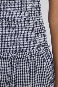 Frankie Shirred Mini Dress Navy Gingham
