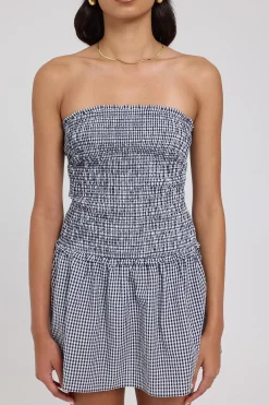 Frankie Shirred Mini Dress Navy Gingham