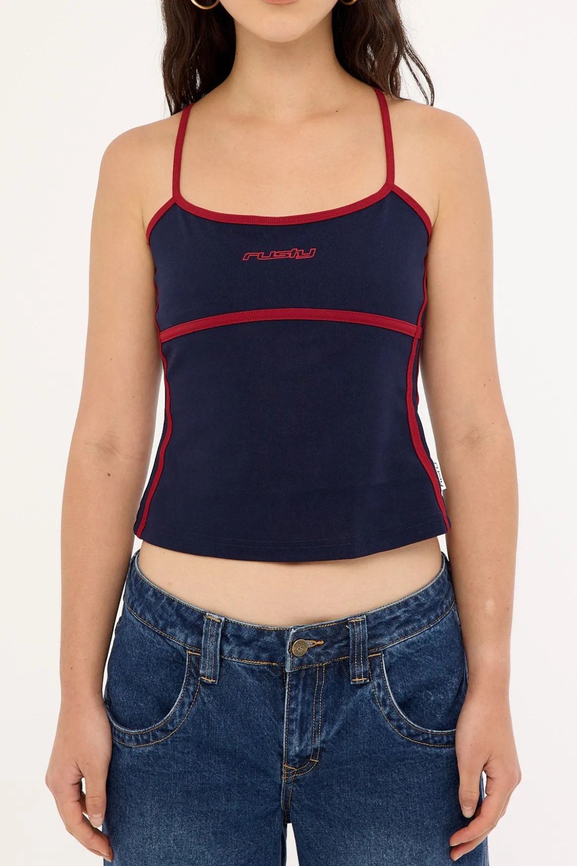 Freo King Fitted Top Navy Blue/Red