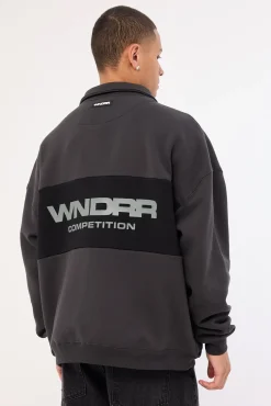 Frequency Panel 1/4 Zip Sweat Faded Black