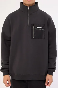 Frequency Panel 1/4 Zip Sweat Faded Black