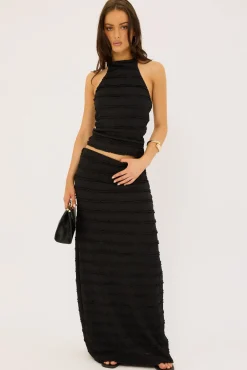 Frilly Astra Maxi Skirt Black