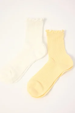 Frilly Ribbed Sock 2 Pack White and Butter