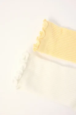 Frilly Ribbed Sock 2 Pack White and Butter