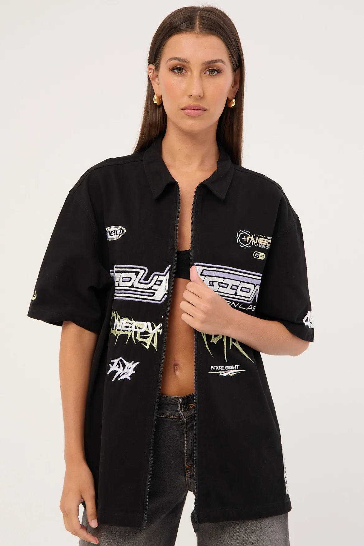 Fury Oversize Zip Through Shirt Black