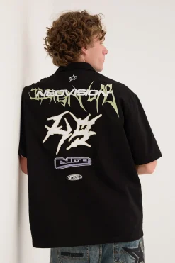 Fury Oversize Zip Through Shirt Black