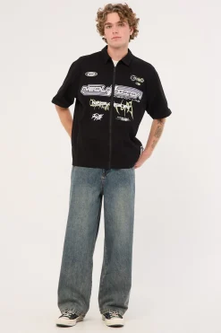 Fury Oversize Zip Through Shirt Black
