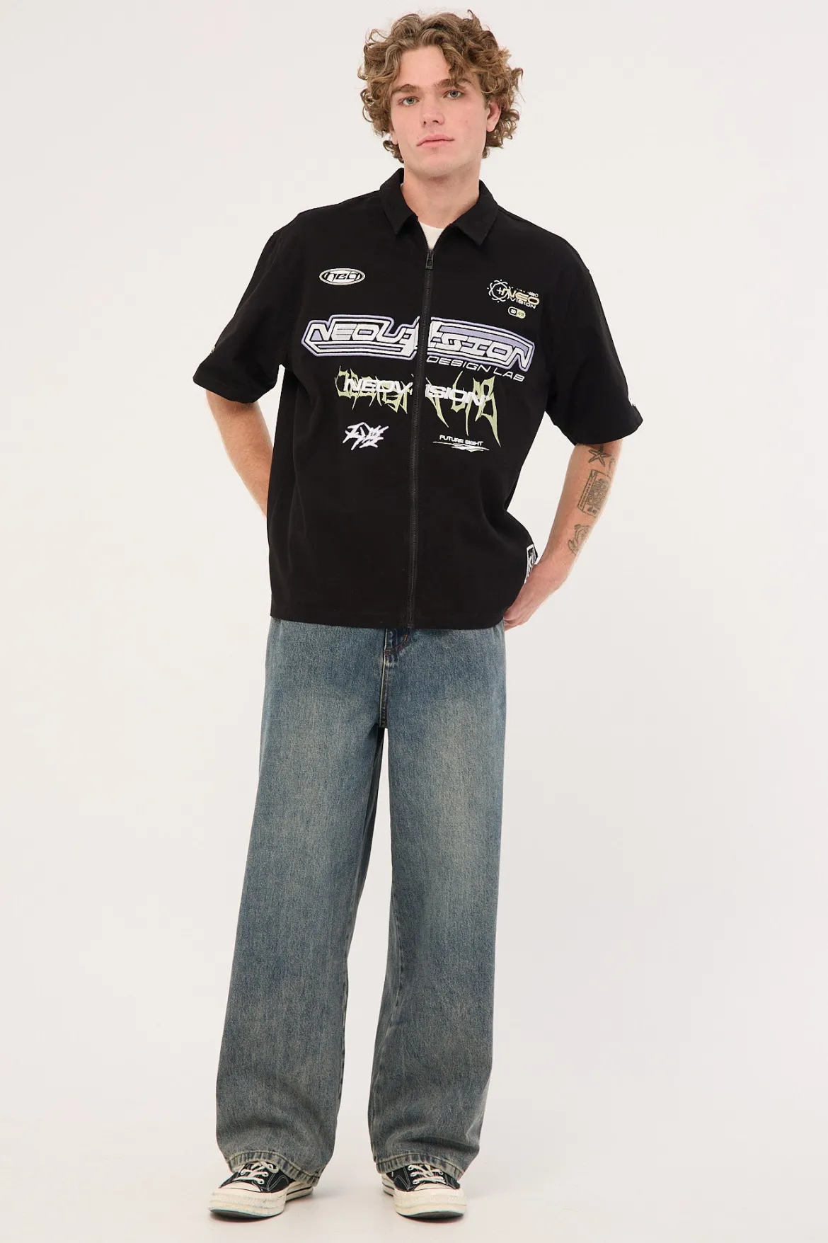 Fury Oversize Zip Through Shirt Black