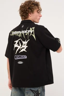 Fury Oversize Zip Through Shirt Black