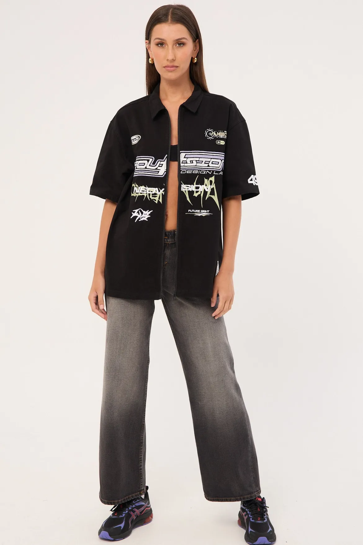Fury Oversize Zip Through Shirt Black