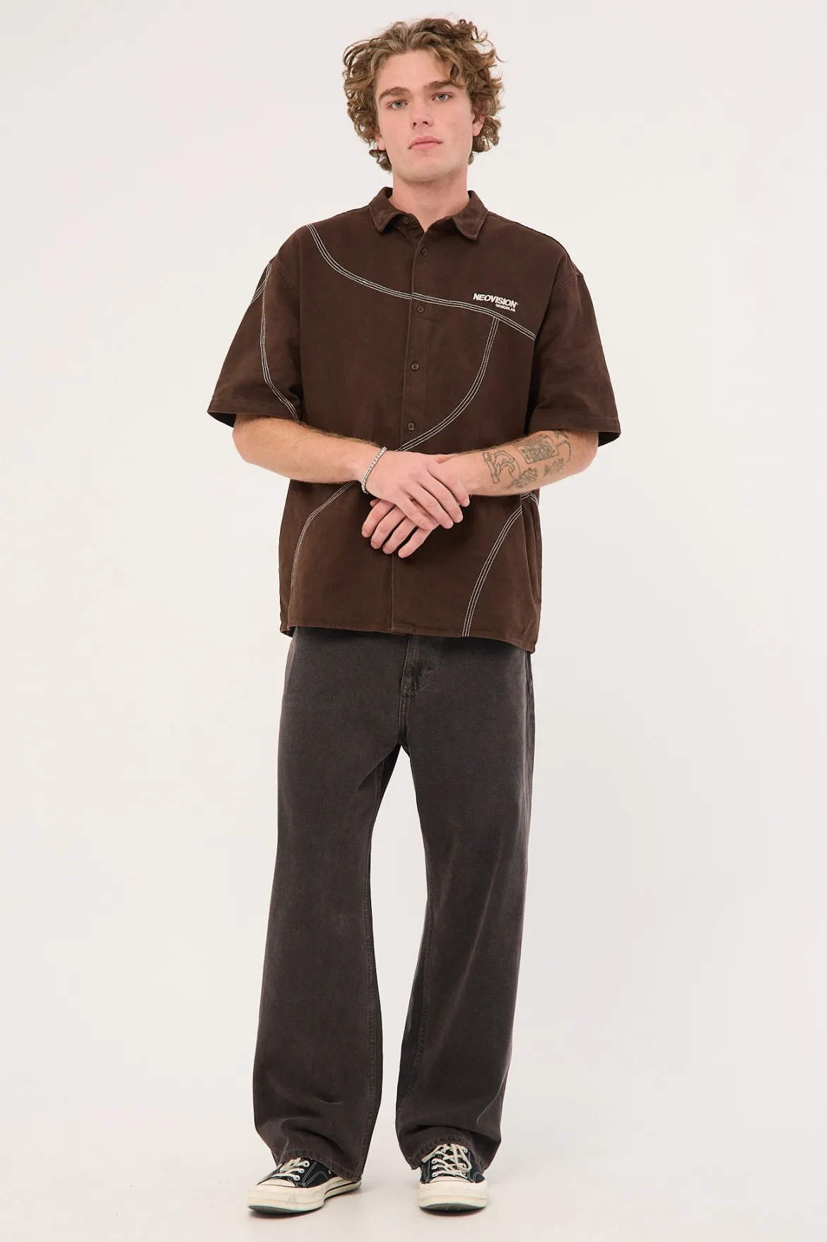 Fused Oversize Shirt Washed Brown