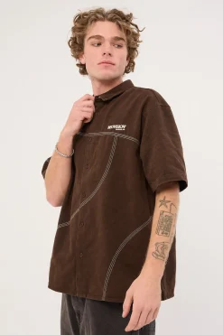 Fused Oversize Shirt Washed Brown