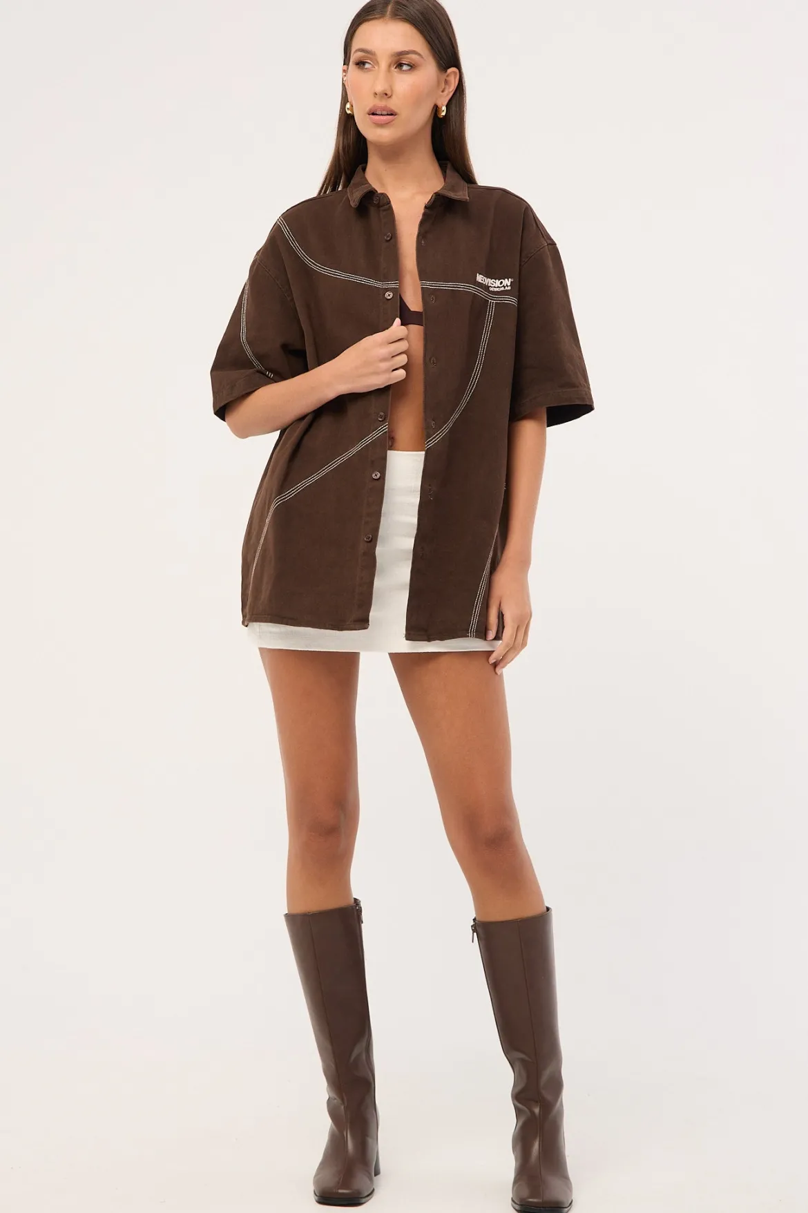 Fused Oversize Shirt Washed Brown