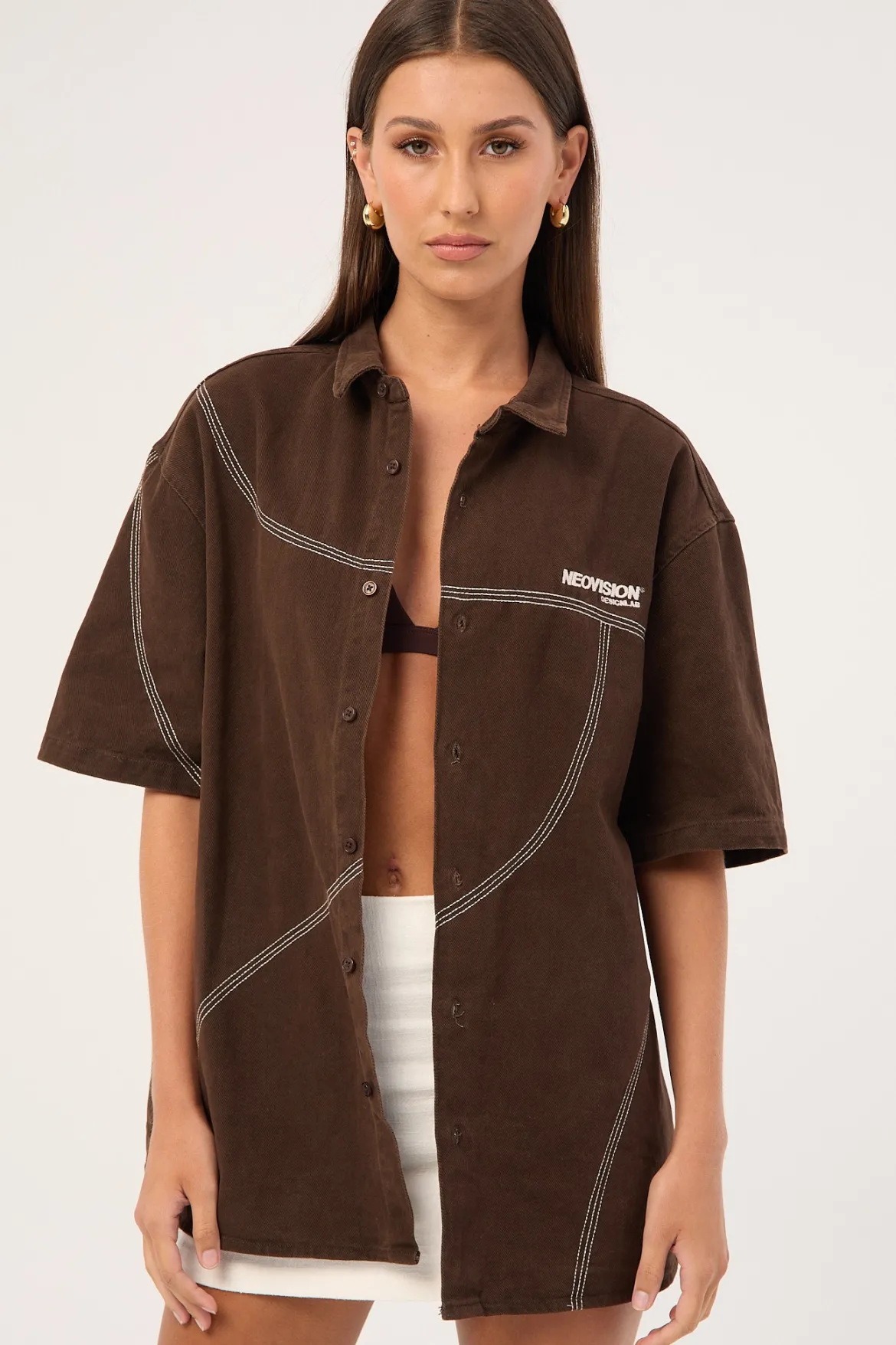 Fused Oversize Shirt Washed Brown