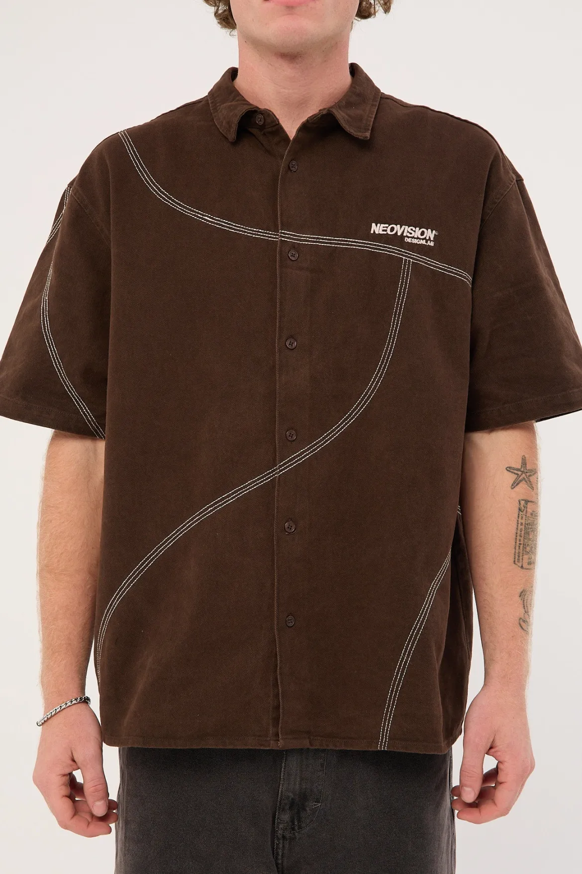 Fused Oversize Shirt Washed Brown
