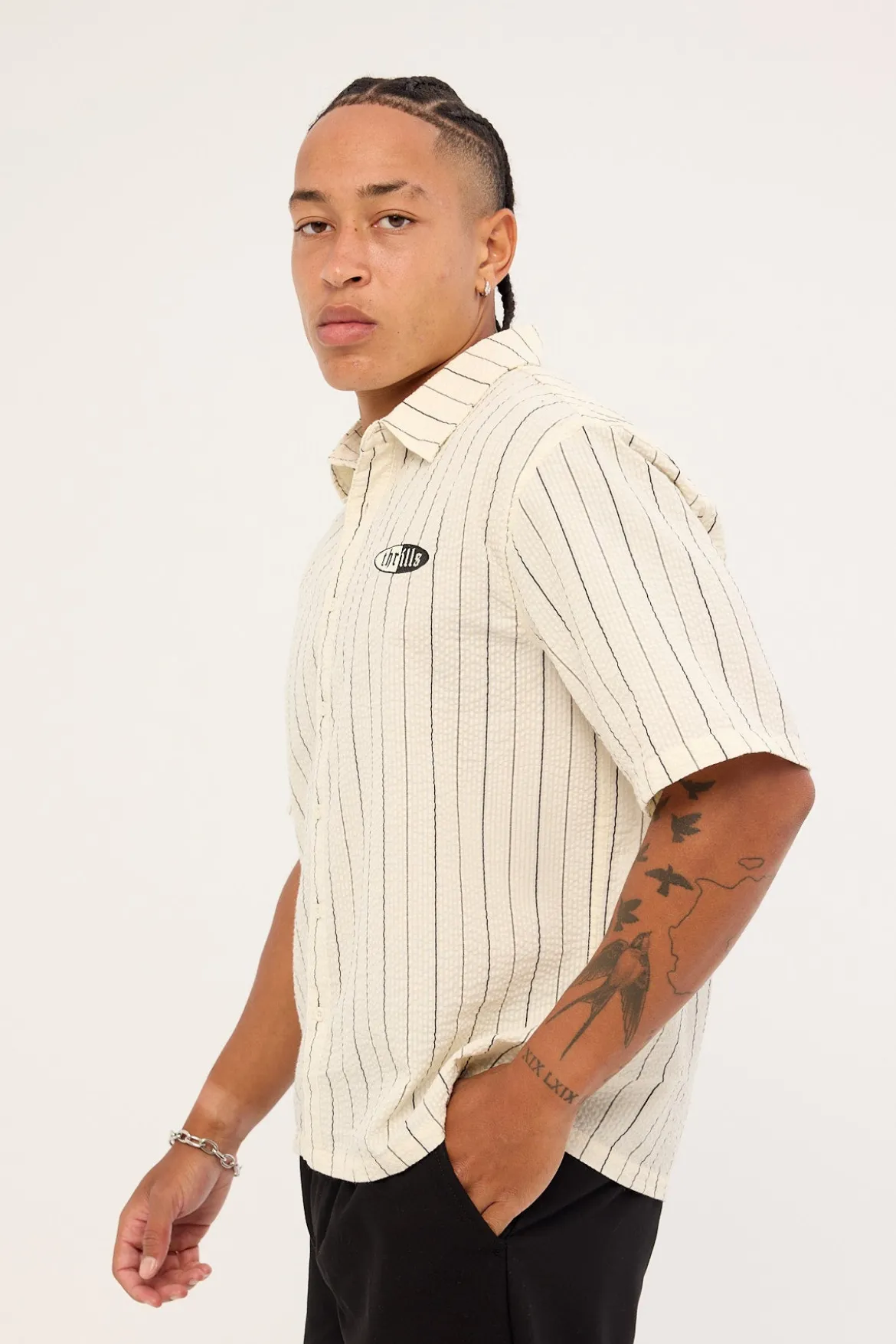 Future Vision Box Fit Cropped Short Sleeve Shirt White Stripe
