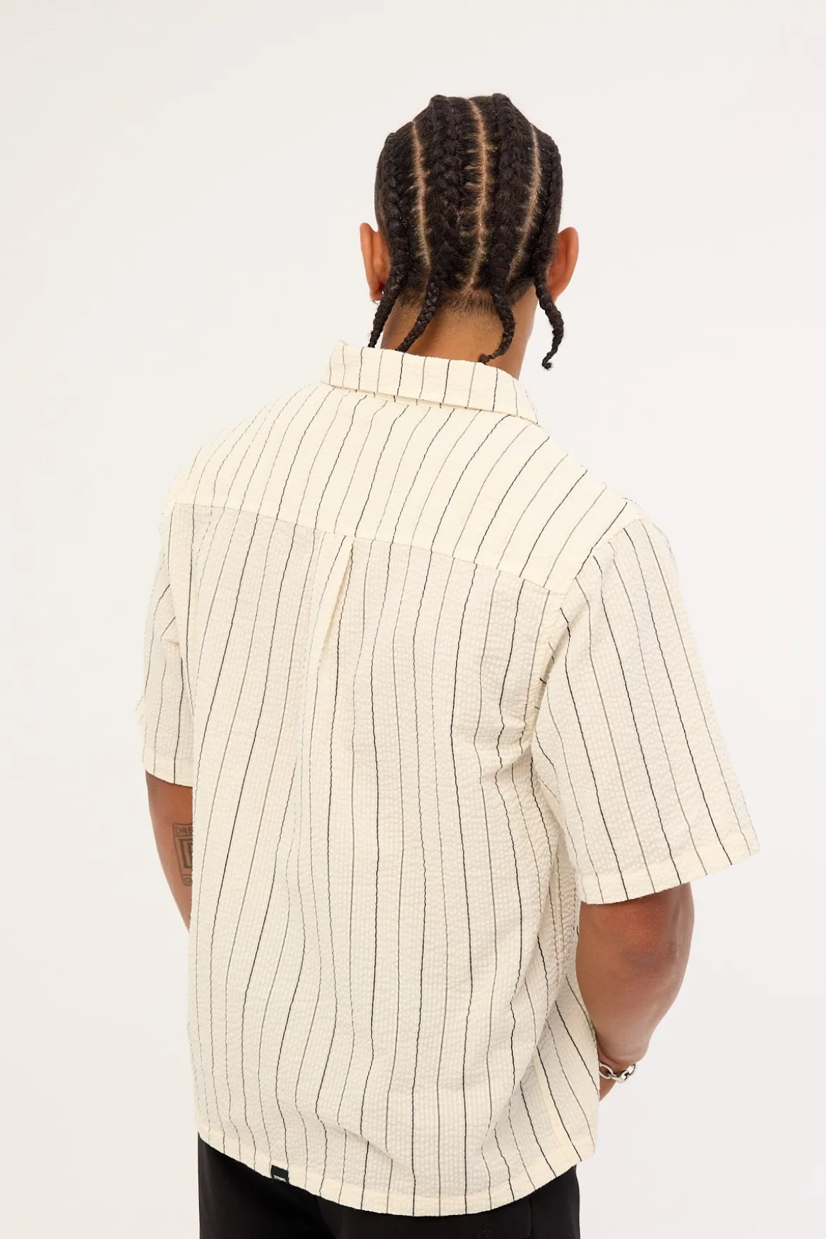 Future Vision Box Fit Cropped Short Sleeve Shirt White Stripe