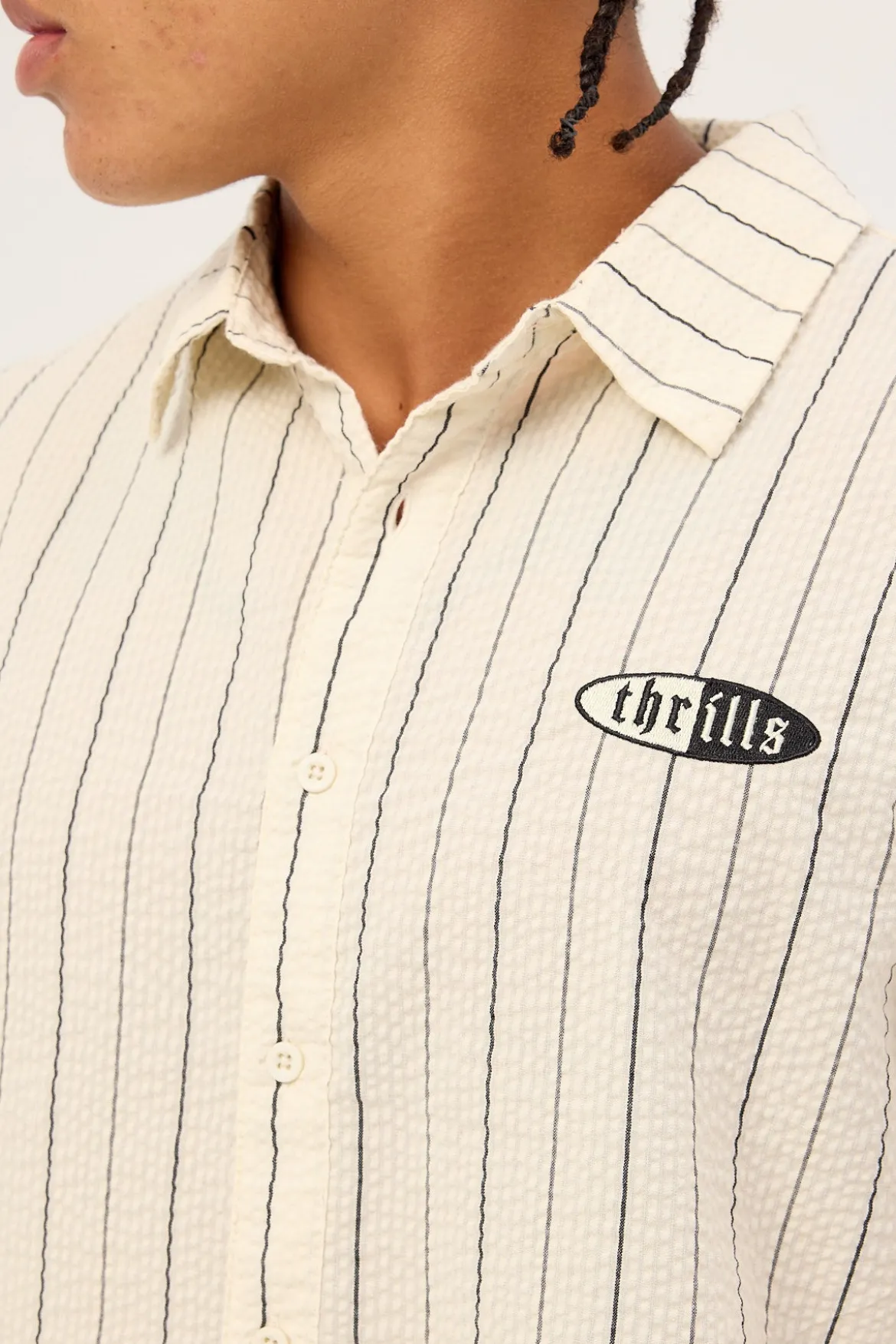 Future Vision Box Fit Cropped Short Sleeve Shirt White Stripe